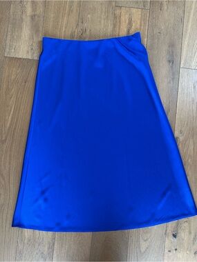 J Crew Washable Silk Midi Skirt Cobalt Blue L
